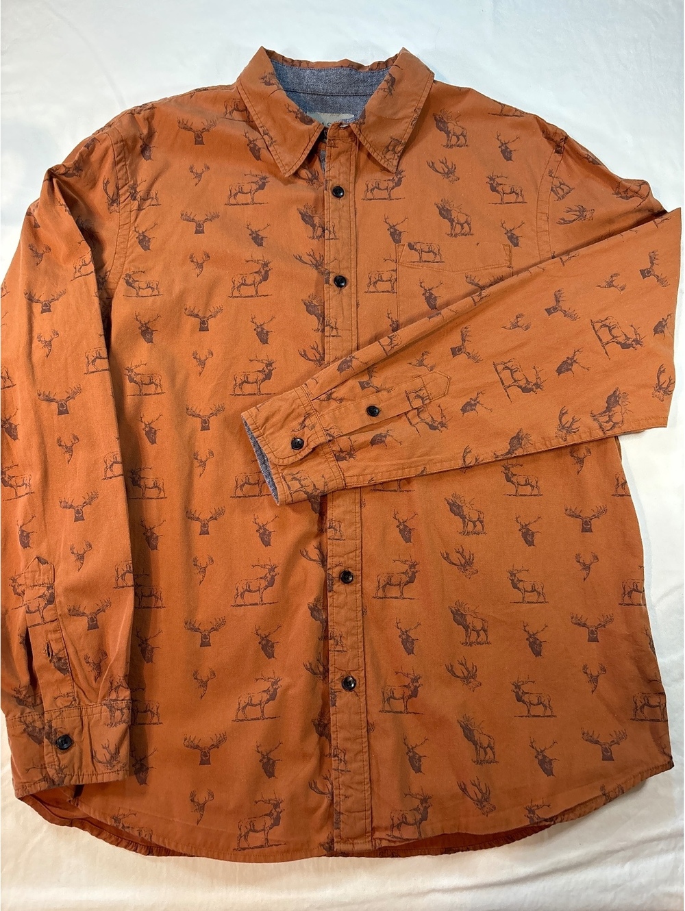 Jachs New York Deer Buck Print Shirt 100% Cotton Rust Orange Hunting